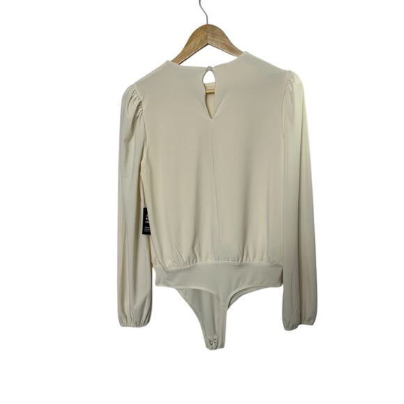 Express Swan Ivory Skimming Crew Neck Puff Sleeve Bodysuit Women's Small NEW - Picture 4 of 5
